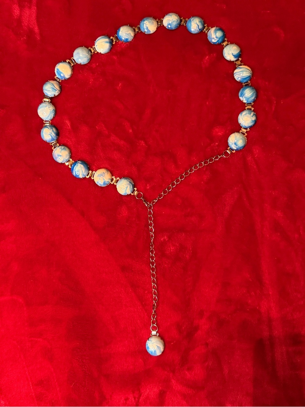 Vintage Blue Marble Cabochon Chain Belt Y2K